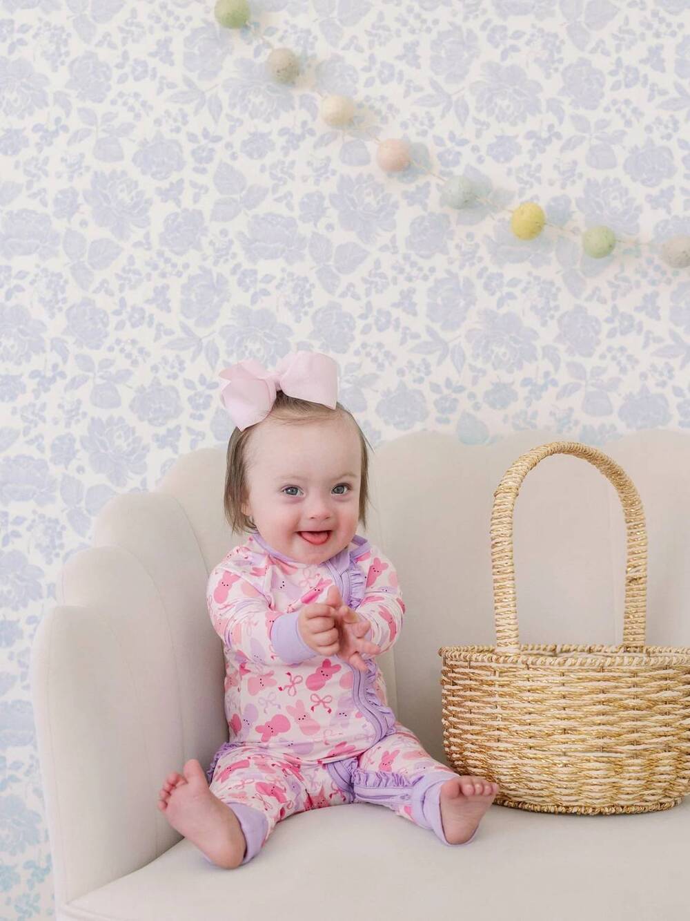 NEW SMALL SHOP kids sweet bunny bamboo ruffle romper in pink